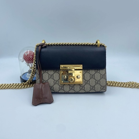 古馳/Gucci Padlock 黑色拼老花月光寶盒