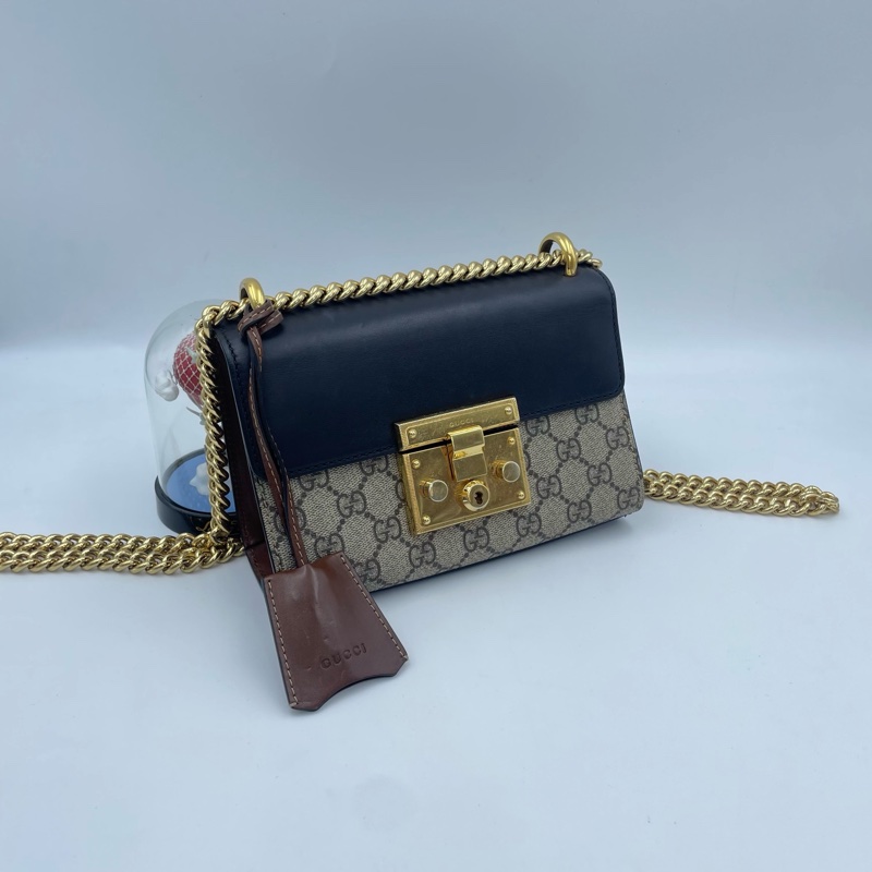 古馳/Gucci Padlock 黑色拼老花月光寶盒-1