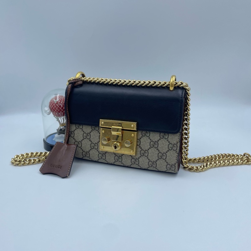 古馳/Gucci Padlock 黑色拼老花月光寶盒-2