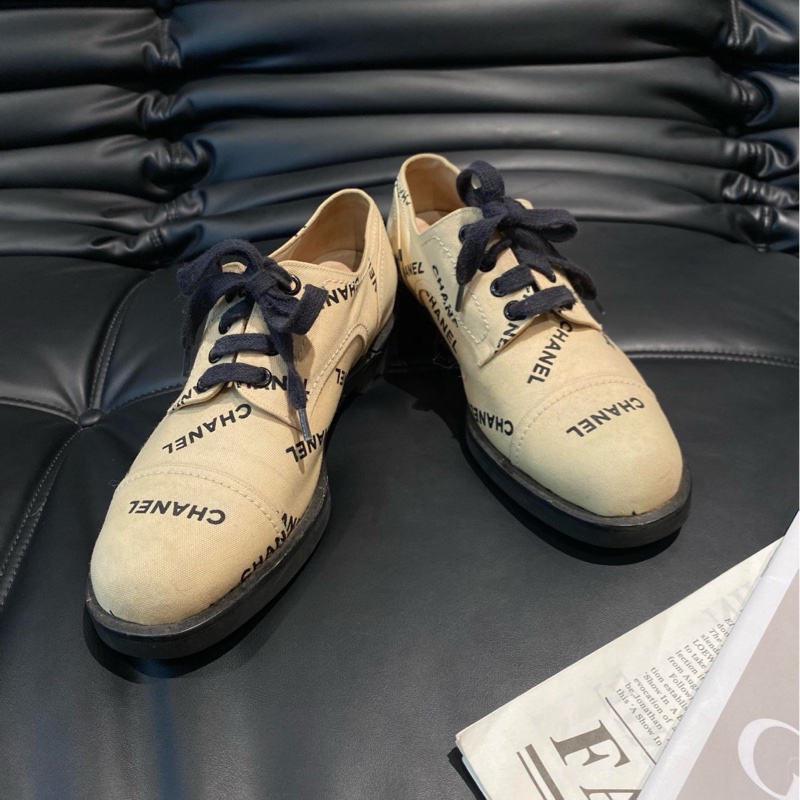 Chanel稀有帆布字母logo德比鞋38.5碼-0