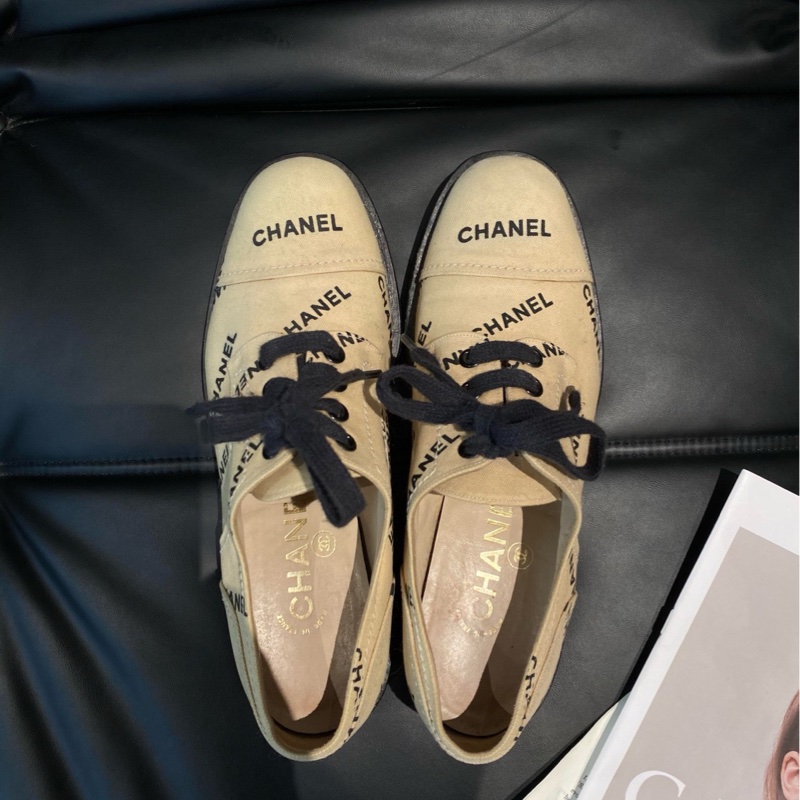 Chanel稀有帆布字母logo德比鞋38.5碼-1