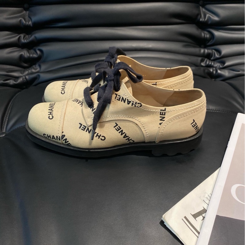 Chanel稀有帆布字母logo德比鞋38.5碼-4