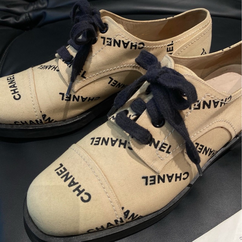 Chanel稀有帆布字母logo德比鞋38.5碼-5