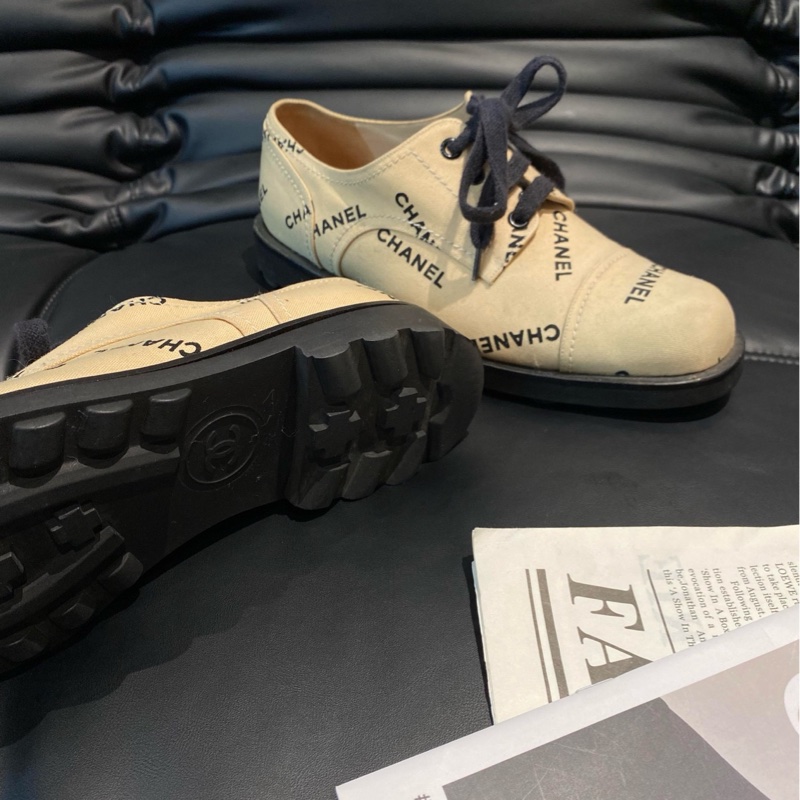 Chanel稀有帆布字母logo德比鞋38.5碼-6