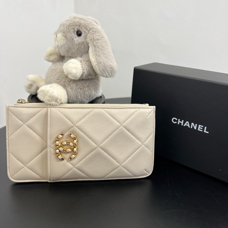 Chanel/香奈兒 米色全皮19bag系列 手拿零錢包卡包手機包 30開有保卡-1