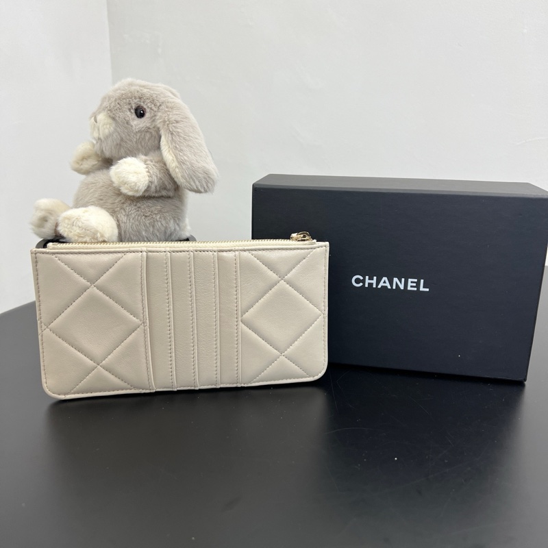 Chanel/香奈兒 米色全皮19bag系列 手拿零錢包卡包手機包 30開有保卡-2