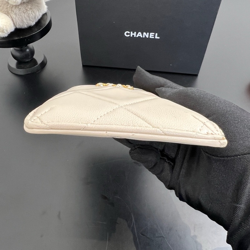 Chanel/香奈兒 米色全皮19bag系列 手拿零錢包卡包手機包 30開有保卡-3