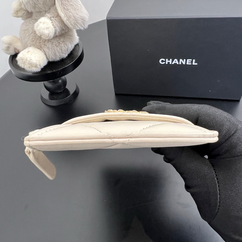 Chanel/香奈兒 米色全皮19bag系列 手拿零錢包卡包手機包 30開有保卡-4