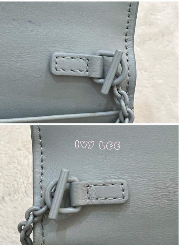 Fendi 8M0365 Baguette FF 立體浮雕小羊皮 WOC 長款皮夾配飾鏈 灰藍 正品 二手精品-24
