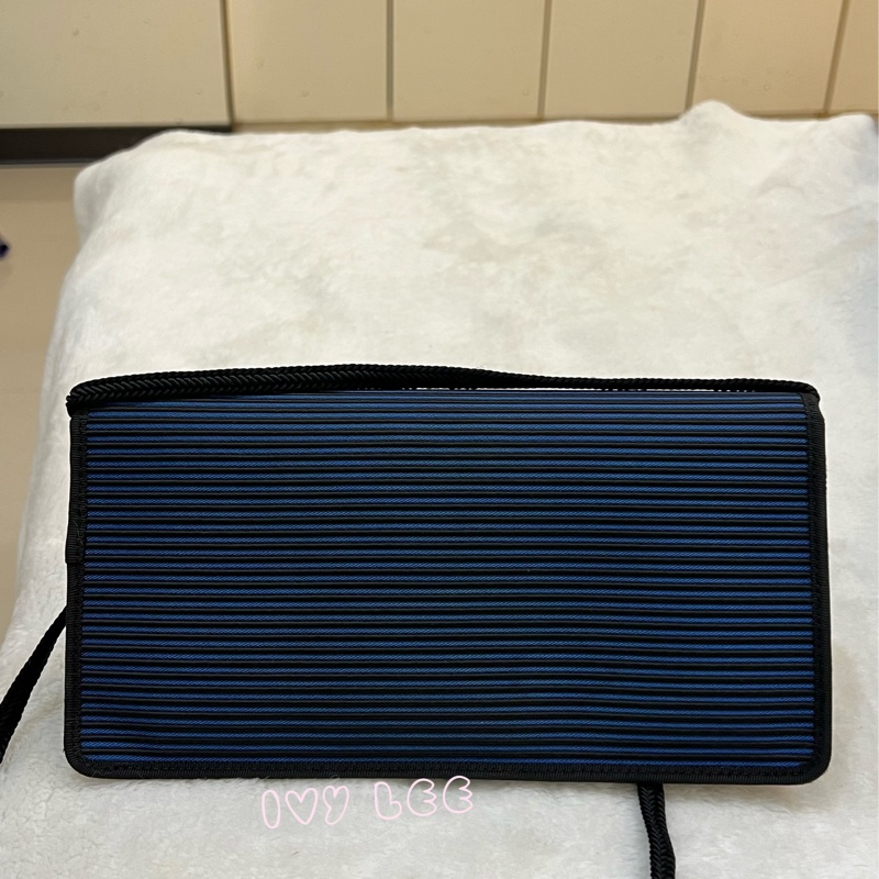 Saint Laurent vintage  黑、藍 帆布拼接  橫線條 復古信封包 斜背包 正品 二手精品-1