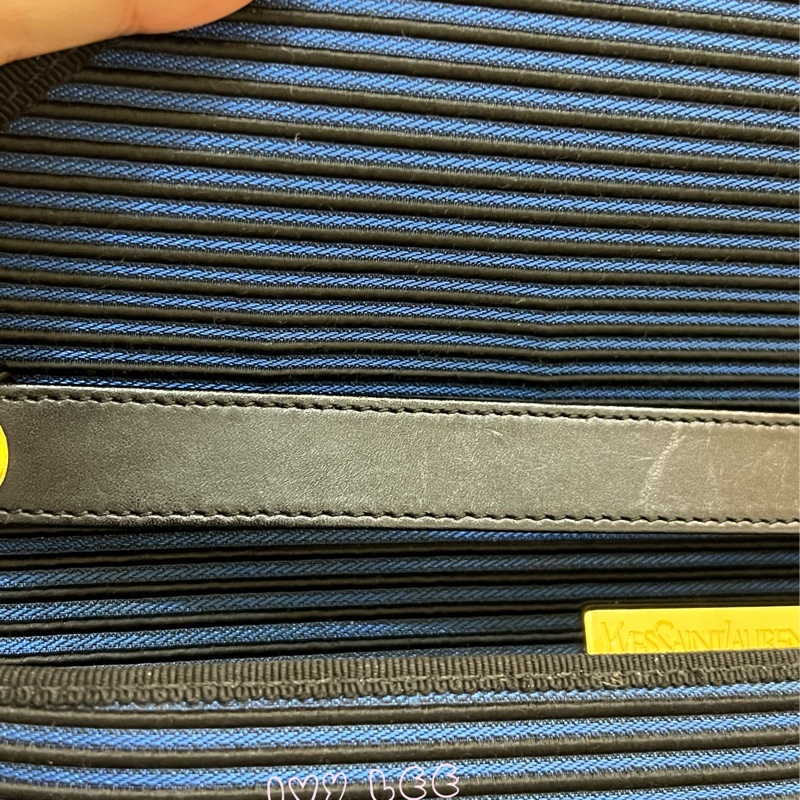 Saint Laurent vintage  黑、藍 帆布拼接  橫線條 復古信封包 斜背包 正品 二手精品-12