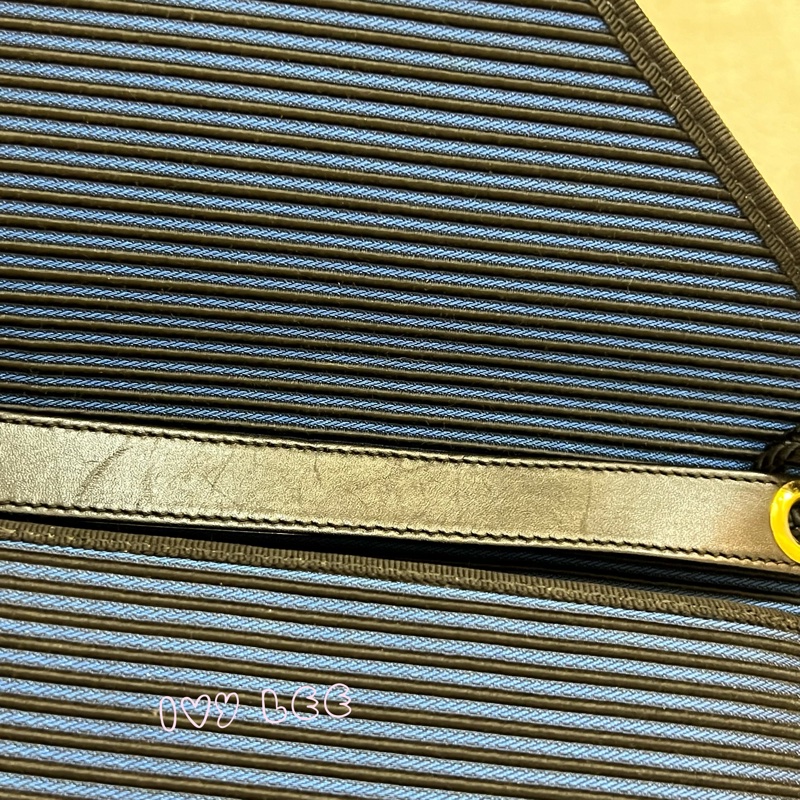 Saint Laurent vintage  黑、藍 帆布拼接  橫線條 復古信封包 斜背包 正品 二手精品-13