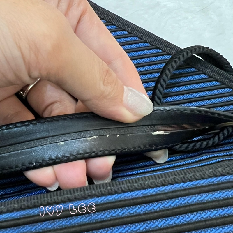 Saint Laurent vintage  黑、藍 帆布拼接  橫線條 復古信封包 斜背包 正品 二手精品-14