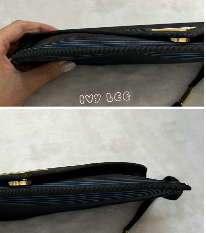 Saint Laurent vintage  黑、藍 帆布拼接  橫線條 復古信封包 斜背包 正品 二手精品-24