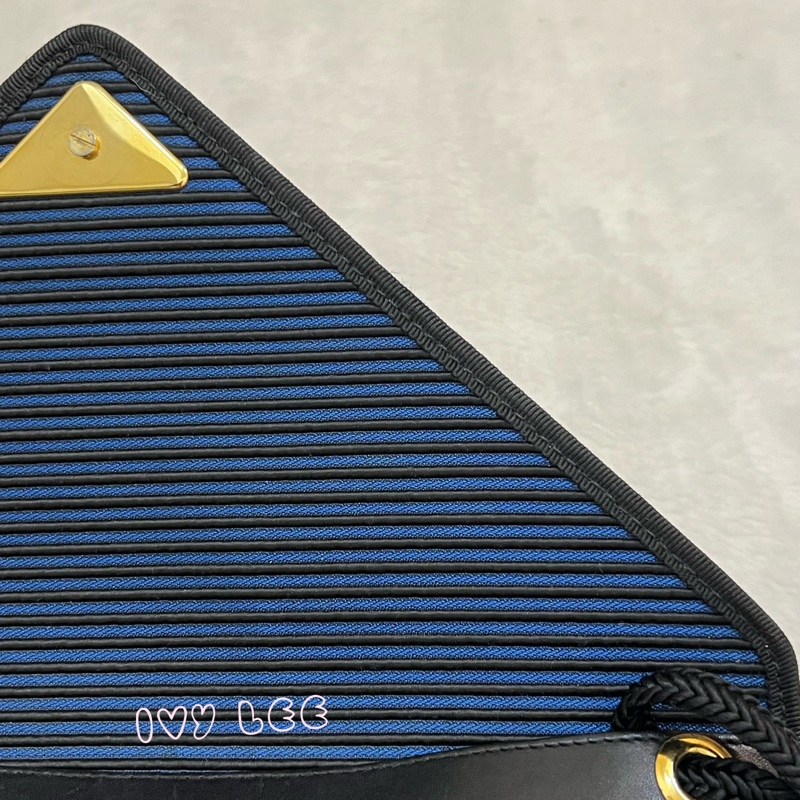 Saint Laurent vintage  黑、藍 帆布拼接  橫線條 復古信封包 斜背包 正品 二手精品-25