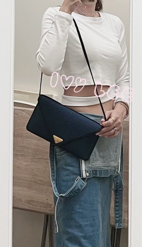 Saint Laurent vintage  黑、藍 帆布拼接  橫線條 復古信封包 斜背包 正品 二手精品-33