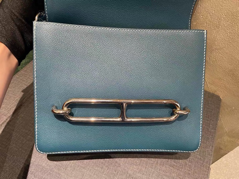 🌈Hermes🩵Roulis 23🩵 藍色銀扣🩵98新🌈Evercolor皮🌟roulis23🌟roulis🌟愛馬仕🌟-1