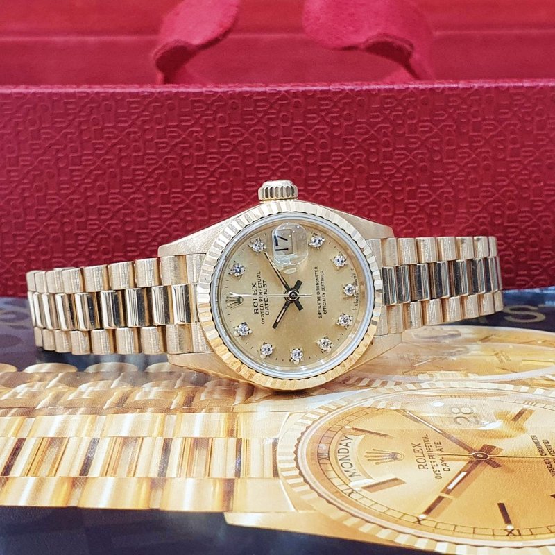 【大眾名錶】ROLEX勞力士 69178 Datejust 18K蠔式女錶 女紅蟳 金色十鑽面盤 大眾名錶B1300-1