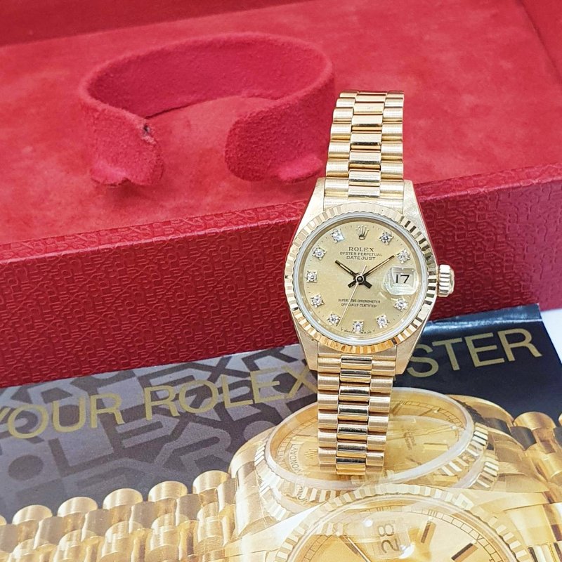 【大眾名錶】ROLEX勞力士 69178 Datejust 18K蠔式女錶 女紅蟳 金色十鑽面盤 大眾名錶B1300-2