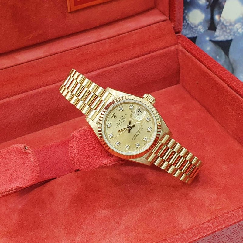 【大眾名錶】ROLEX勞力士 69178 Datejust 18K蠔式女錶 女紅蟳 金色十鑽面盤 大眾名錶B1300-3