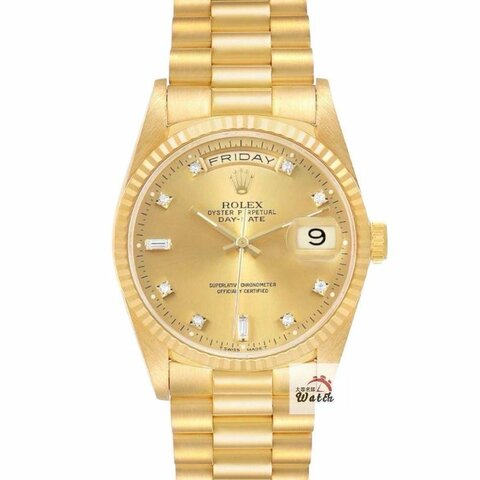 【大眾名錶】ROLEX勞力士 18038 Day-Date 蠔式DD18K 紅蟳錶 金色6.9T鑽面盤 大眾名錶G286