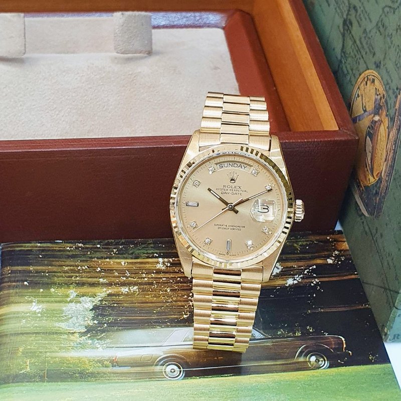 【大眾名錶】ROLEX勞力士 18038 Day-Date 蠔式DD18K 紅蟳錶 金色6.9T鑽面盤 大眾名錶G286-1