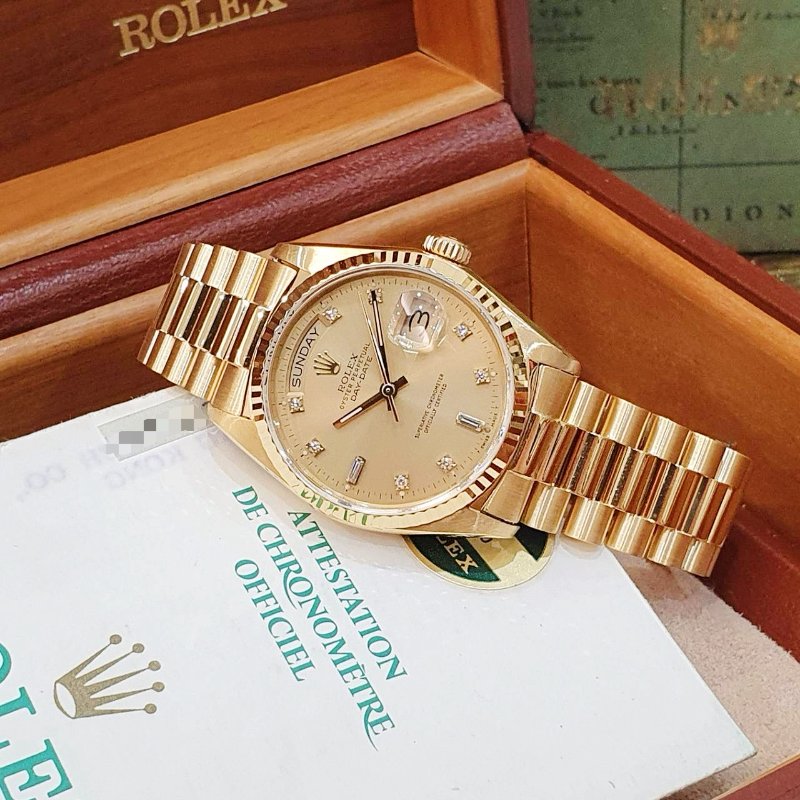 【大眾名錶】ROLEX勞力士 18038 Day-Date 蠔式DD18K 紅蟳錶 金色6.9T鑽面盤 大眾名錶G286-2