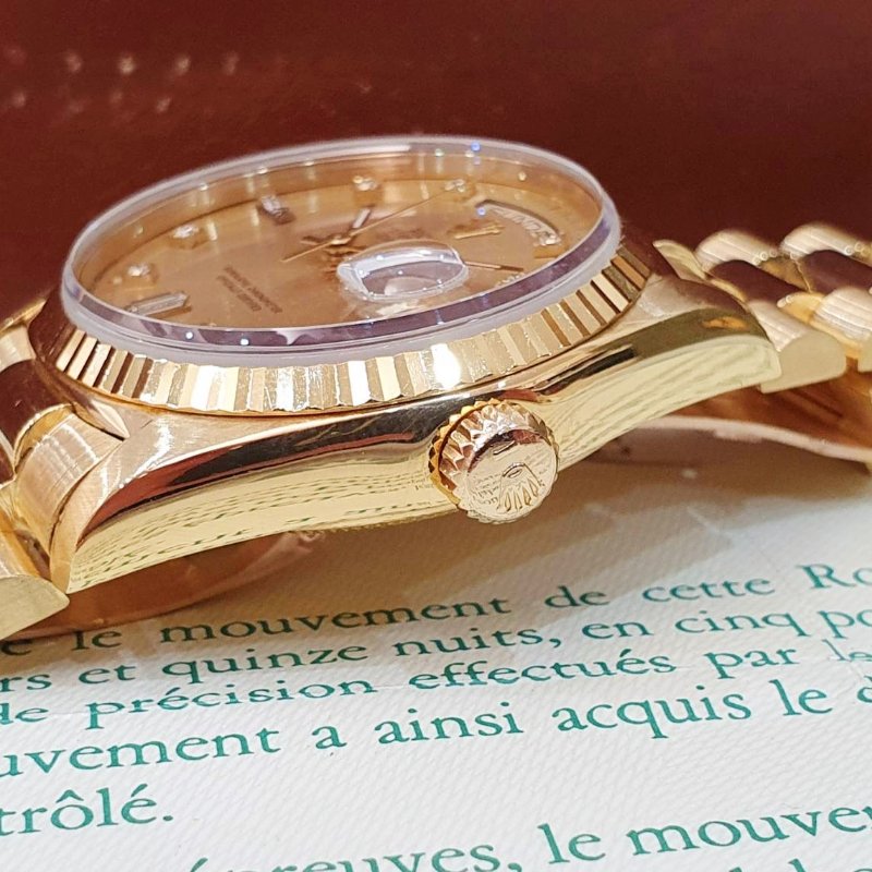 【大眾名錶】ROLEX勞力士 18038 Day-Date 蠔式DD18K 紅蟳錶 金色6.9T鑽面盤 大眾名錶G286-7