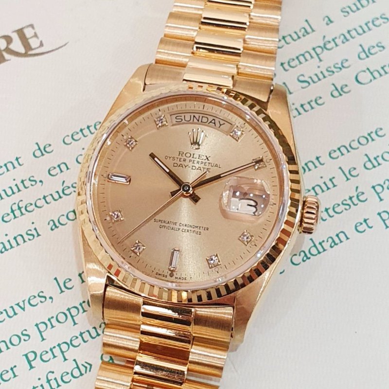 【大眾名錶】ROLEX勞力士 18038 Day-Date 蠔式DD18K 紅蟳錶 金色6.9T鑽面盤 大眾名錶G286-8