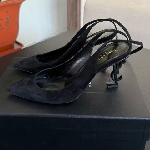 ysl 聖羅蘭黑絲絨面高跟鞋38碼，有盒