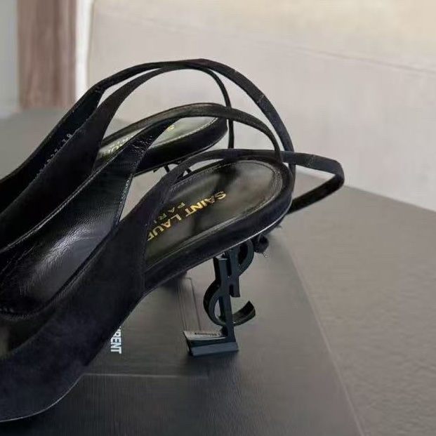 ysl 聖羅蘭黑絲絨面高跟鞋38碼，有盒-3