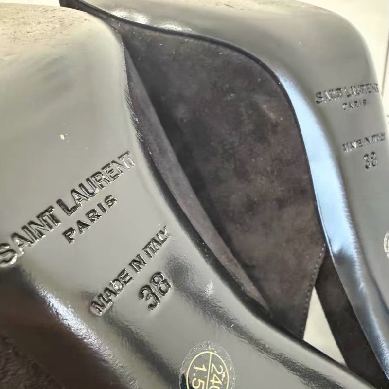 ysl 聖羅蘭黑絲絨面高跟鞋38碼，有盒-4