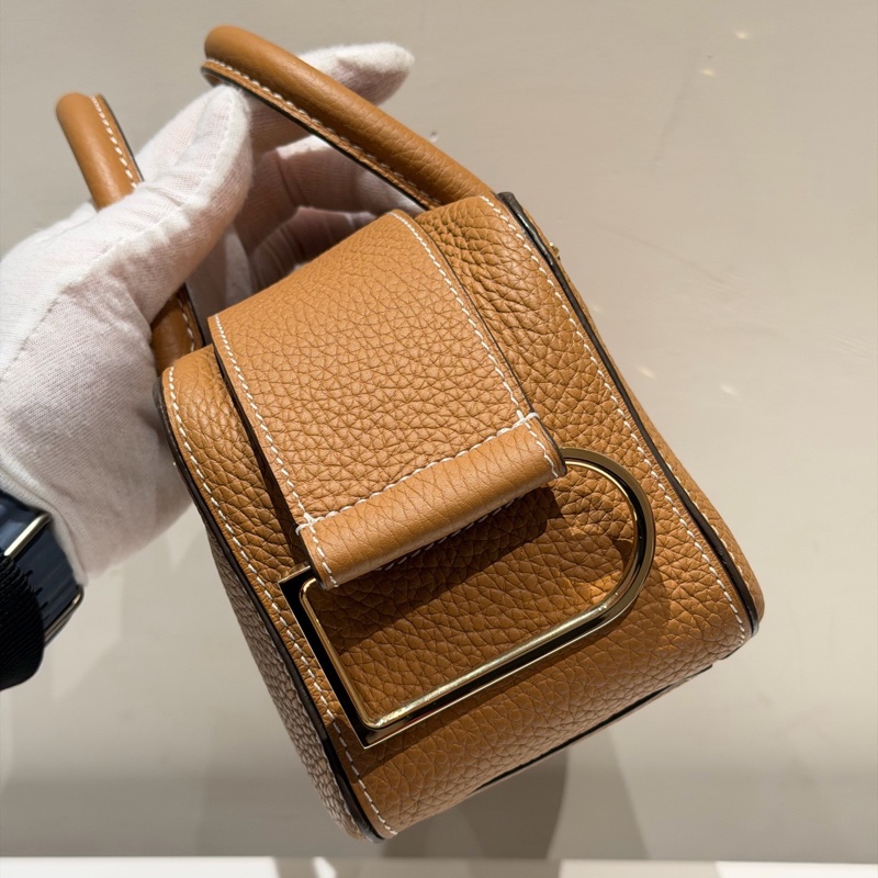 99新Delvaux 德爾沃 Cool Box MiNi手袋 底長22cm焦糖色 隱藏拉鍊 金色D字扣-3
