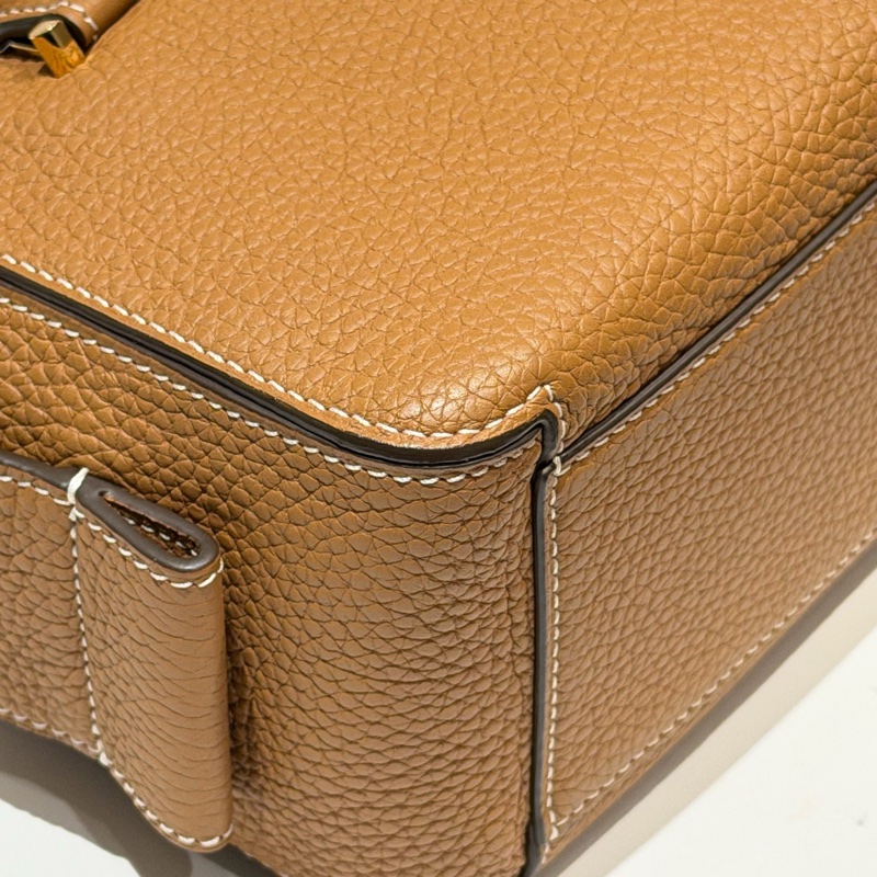 99新Delvaux 德爾沃 Cool Box MiNi手袋 底長22cm焦糖色 隱藏拉鍊 金色D字扣-7