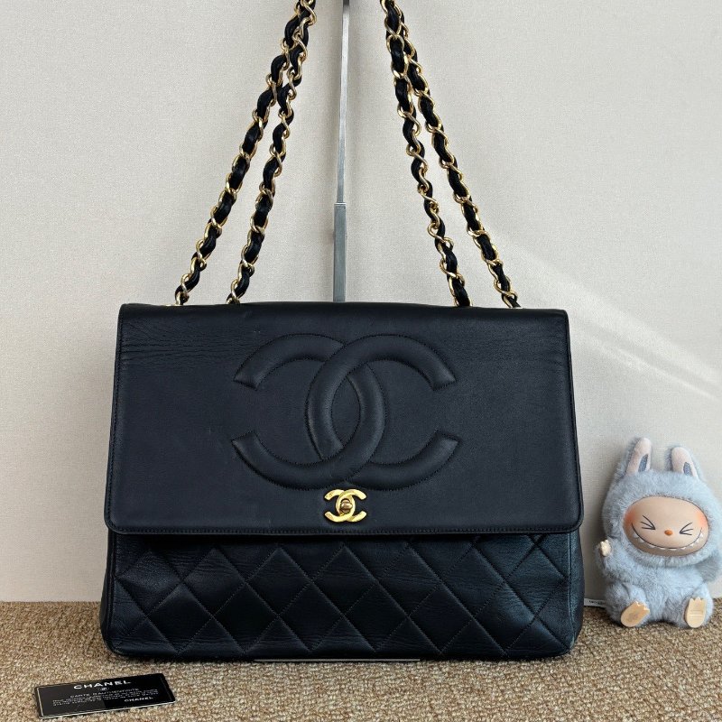 香奈兒/Chanel 貝嫂包 黑金浮雕LOGO拼菱格 羊皮鏈條包-0