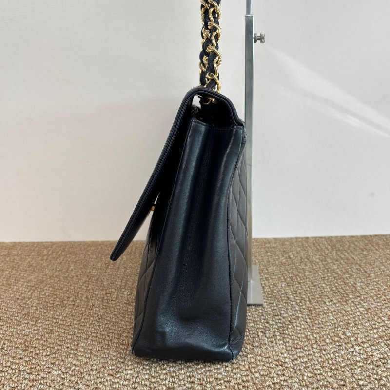 香奈兒/Chanel 貝嫂包 黑金浮雕LOGO拼菱格 羊皮鏈條包-2