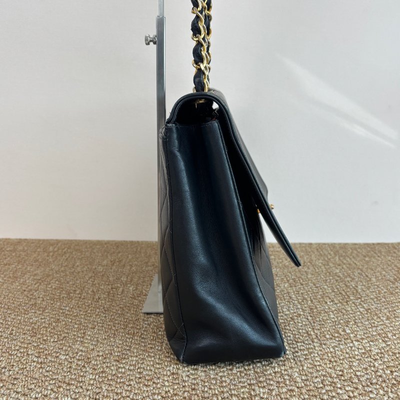 香奈兒/Chanel 貝嫂包 黑金浮雕LOGO拼菱格 羊皮鏈條包-3