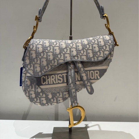 Dior 迪奧 刺繡滿印馬鞍包 灰色🈚附件