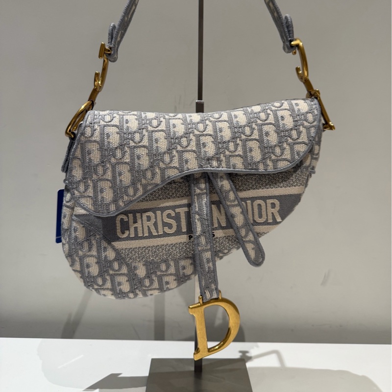 Dior 迪奧 刺繡滿印馬鞍包 灰色🈚附件-0