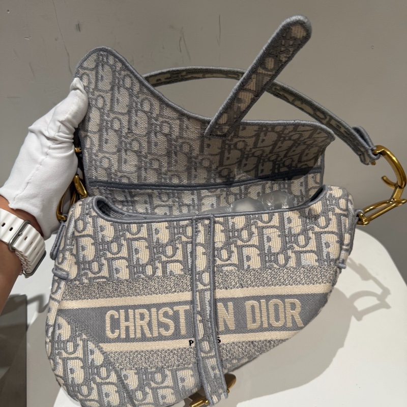 Dior 迪奧 刺繡滿印馬鞍包 灰色🈚附件-6