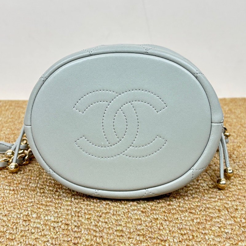芯片款 香奈兒/Chanel 灰金雙金珠抽繩水桶包-4