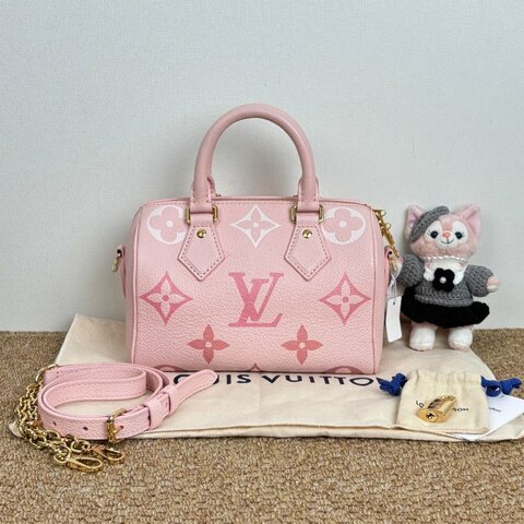 近新品 路易威登/Louis Vuitton Speedy20 漸變草莓牛奶手提斜背包 芯片款