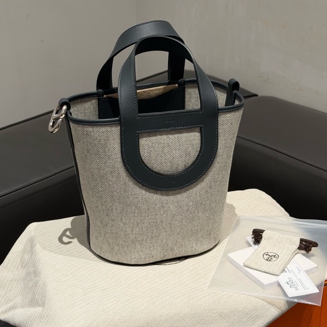 99.9新 Hermes🐎爱马仕 菜篮子loop18雾霾灰拼帆布 w刻-2
