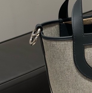 99.9新 Hermes🐎爱马仕 菜篮子loop18雾霾灰拼帆布 w刻-4