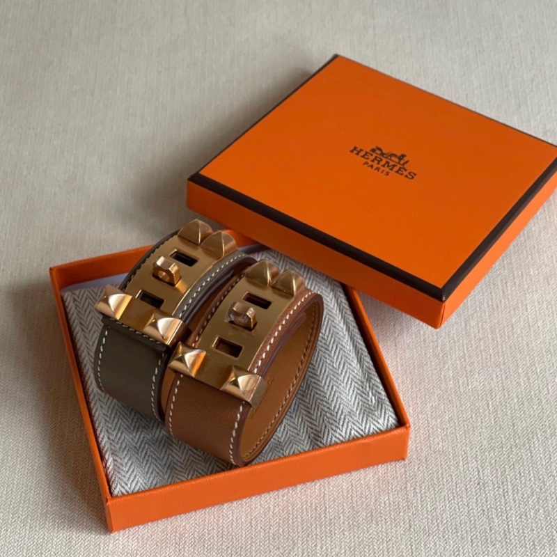 全新 現貨 🧡 Hermes Collier de Chien 24 CDC bracelet 皮 手帶 手鐲 手環 Gold 金棕-1