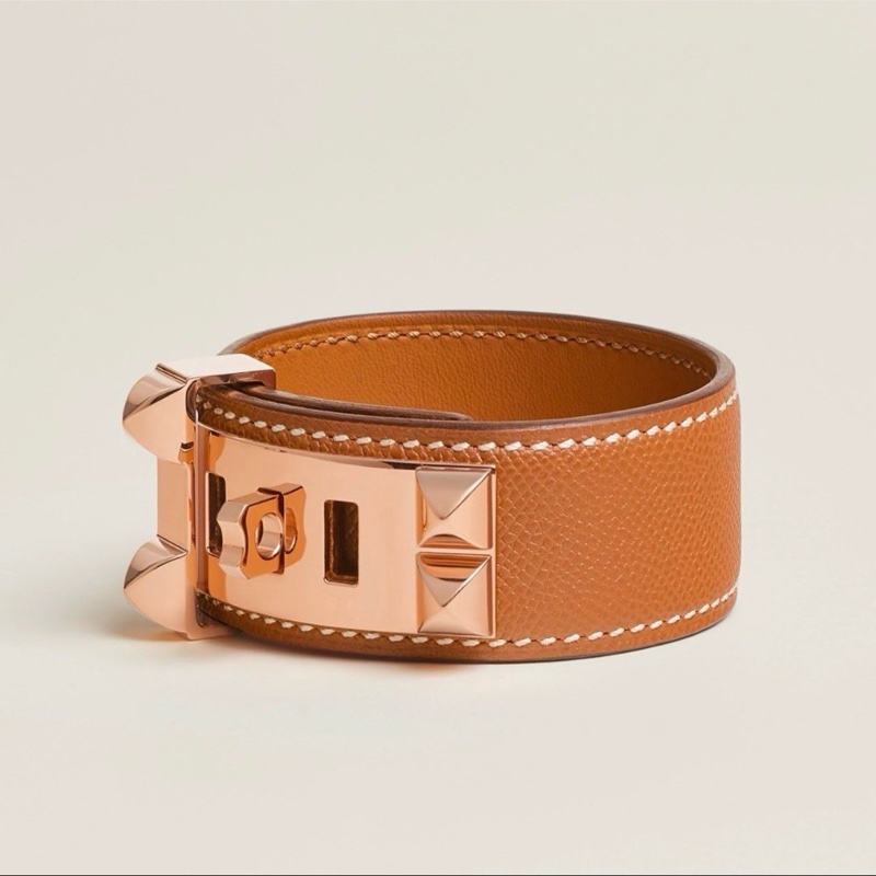 全新 現貨 🧡 Hermes Collier de Chien 24 CDC bracelet 皮 手帶 手鐲 手環 Gold 金棕-2