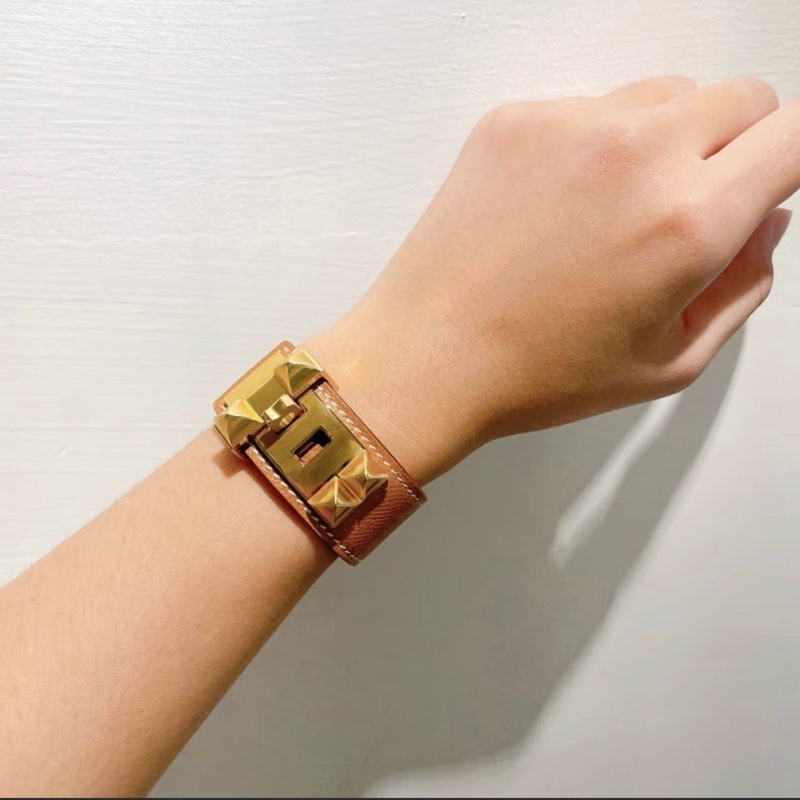 全新 現貨 🧡 Hermes Collier de Chien 24 CDC bracelet 皮 手帶 手鐲 手環 Gold 金棕-3