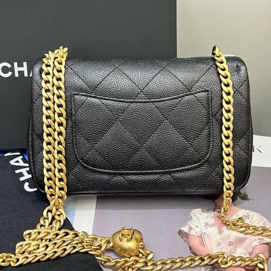 近新品 香奈兒/Chanel 黑金荔枝紋牛皮方胖子愛心鏈條包 芯片款-1