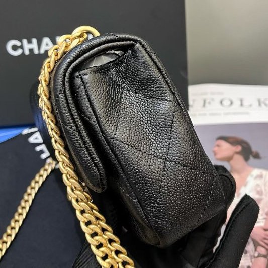 近新品 香奈兒/Chanel 黑金荔枝紋牛皮方胖子愛心鏈條包 芯片款-2