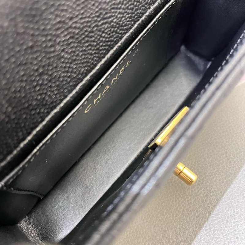 近新品 香奈兒/Chanel 黑金荔枝紋牛皮方胖子愛心鏈條包 芯片款-8